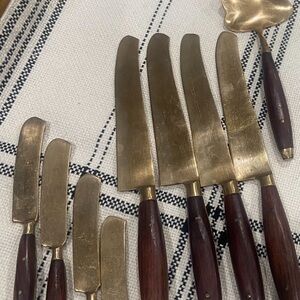 Vintage Brass and Rosewood Thai cutlery.Includes condiment server with Knife Set